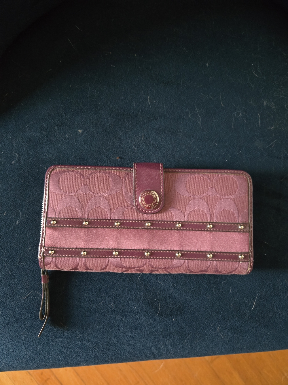 Coach Women's Plum Signature Jacquard Wallet with Stud Detail